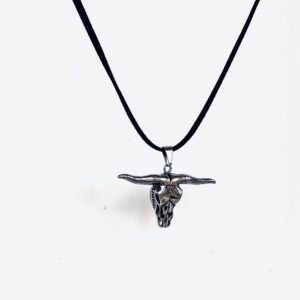 Suede Necklace with Bull-Shaped Surgical Steel Pendant