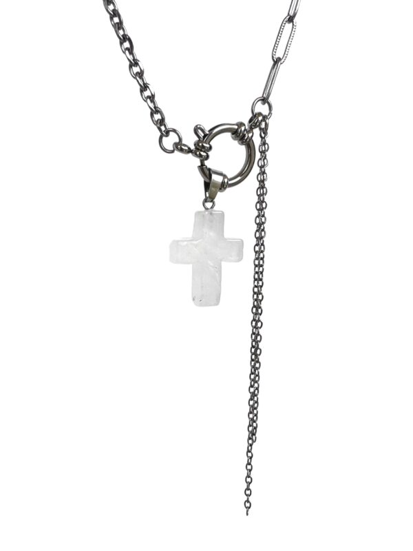 Surgical Steel Necklace with White Stone Cross